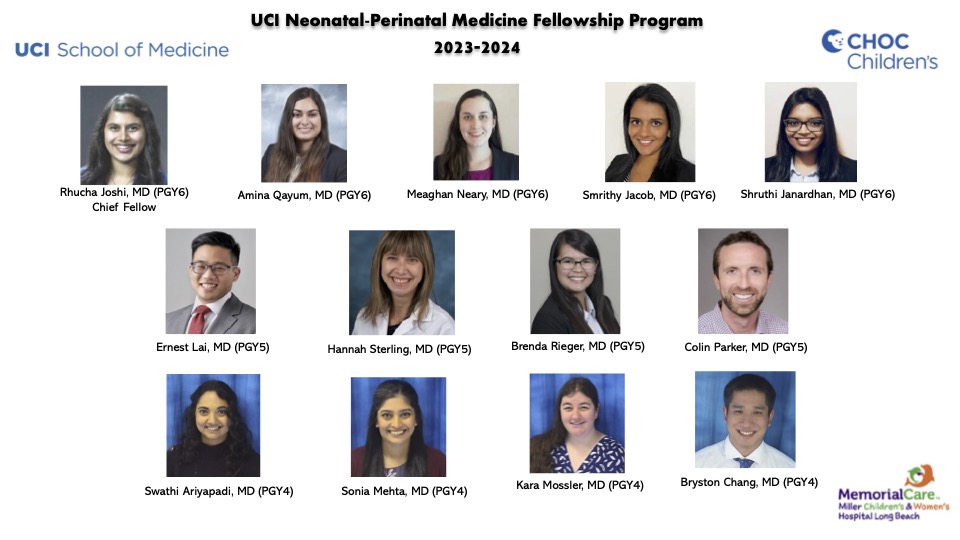 2023-24 Neonatology Fellows Roster showing headshots and fellow names.